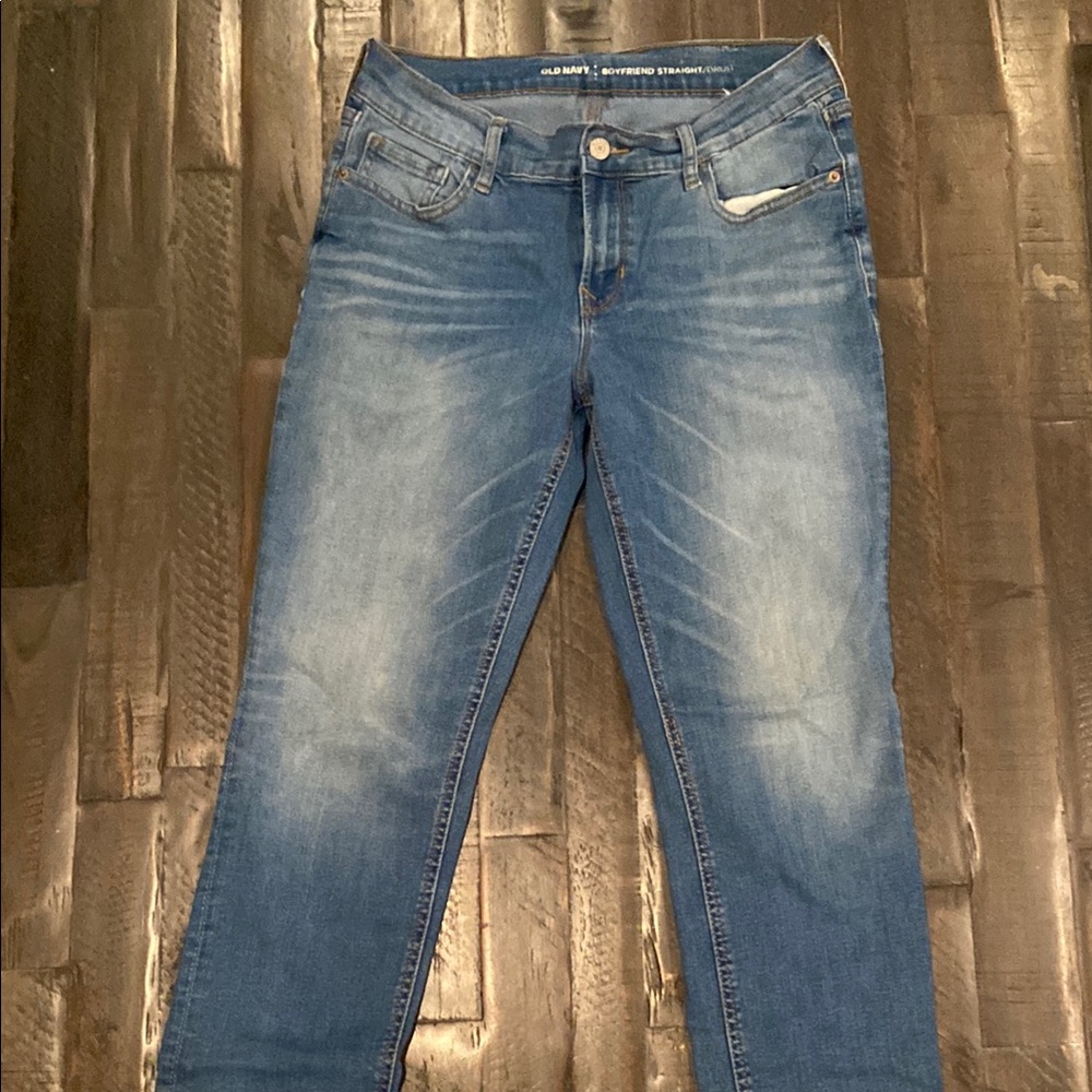 Old Navy Blue Boyfriend Jeans with Vintage Distressing